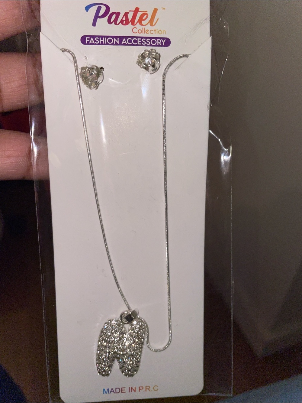 Silver Sparkle “N” Pendant Necklace and Stud Earrings